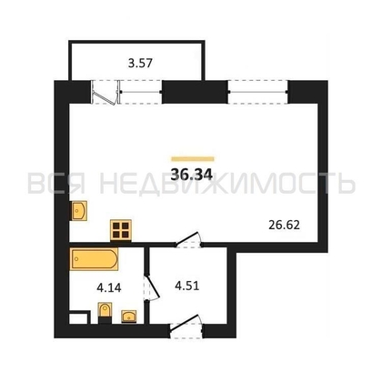 квартира-студия, 36,34кв.м. - изображение