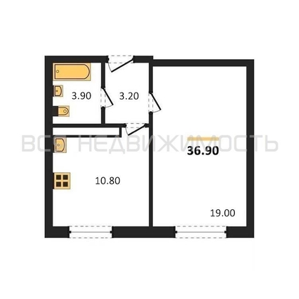 1-комнатная квартира, 36.9кв.м - изображение