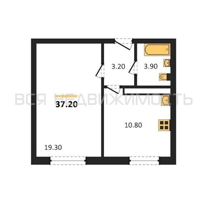 1-комнатная квартира, 37.2кв.м - изображение