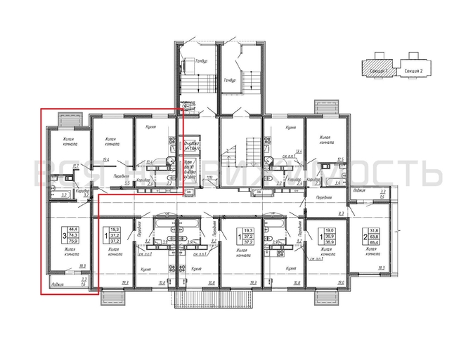 3-комнатная квартира, 75.9кв.м - изображение 1