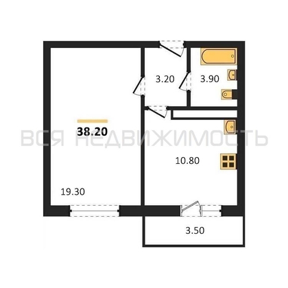 1-комнатная квартира, 38.2кв.м - изображение