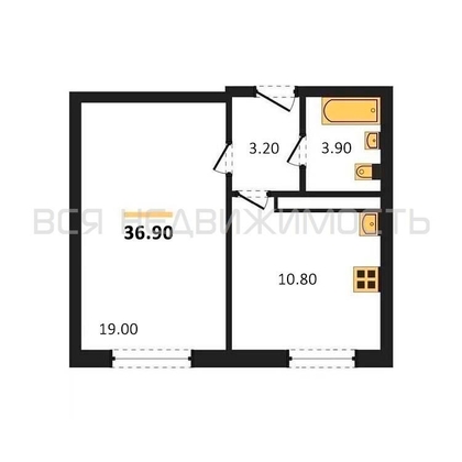 1-комнатная квартира, 36.9кв.м - изображение