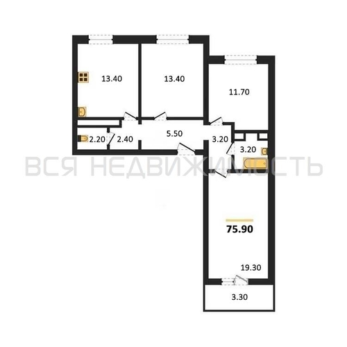 3-комнатная квартира, 75.9кв.м - изображение 0