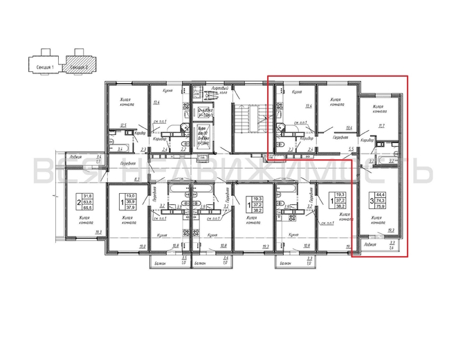 3-комнатная квартира, 75.9кв.м - изображение 1