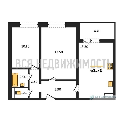 2-комнатная квартира, 61.7кв.м - изображение 0