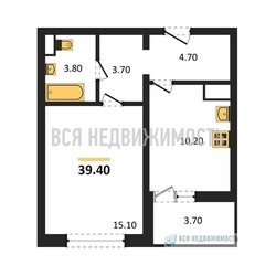 1-комнатная квартира, 39.4кв.м - изображение 1