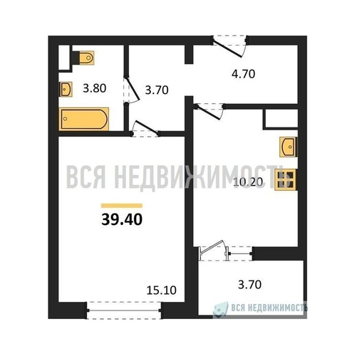 1-комнатная квартира, 39.4кв.м - изображение 0