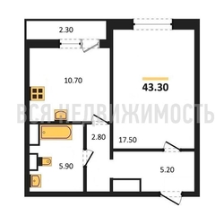 1-комнатная квартира, 43.3кв.м - изображение 1