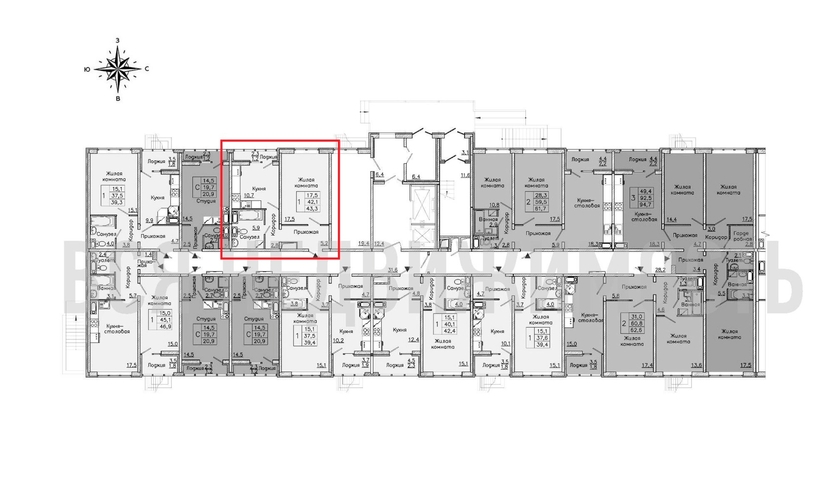 1-комнатная квартира, 43.3кв.м - изображение 1