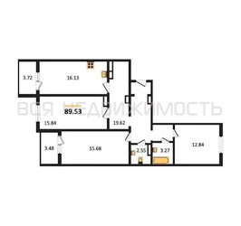 3-комнатная квартира, 89.53кв.м 3-комнатная квартира, 89.53кв.м - изображение 1
