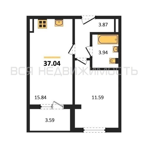 1-комнатная квартира, 37.04кв.м - изображение 0