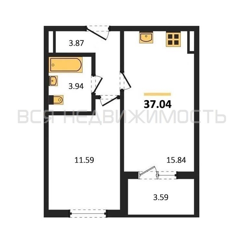 1-комнатная квартира, 37.04кв.м - изображение 0