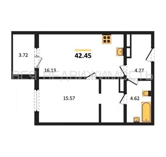 1-комнатная квартира, 42.45кв.м - изображение 0