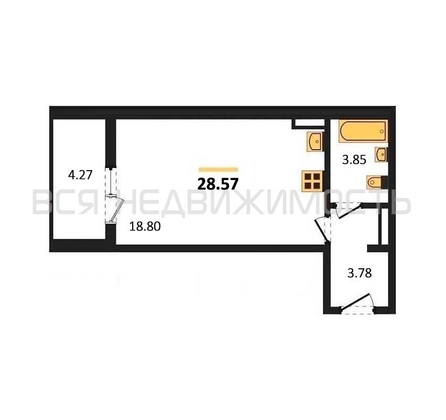 квартира-студия, 28,57кв.м. - изображение