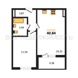 1-комнатная квартира, 40.84кв.м - изображение 1