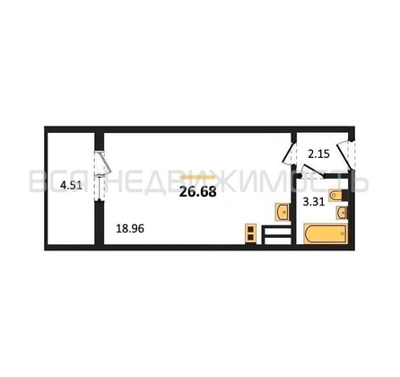 квартира-студия, 26,68кв.м. - изображение
