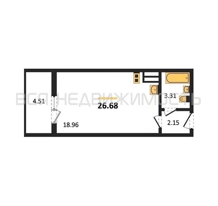 квартира-студия, 26,68кв.м. - изображение