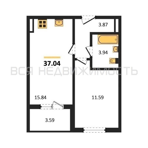 1-комнатная квартира, 37.04кв.м - изображение 0