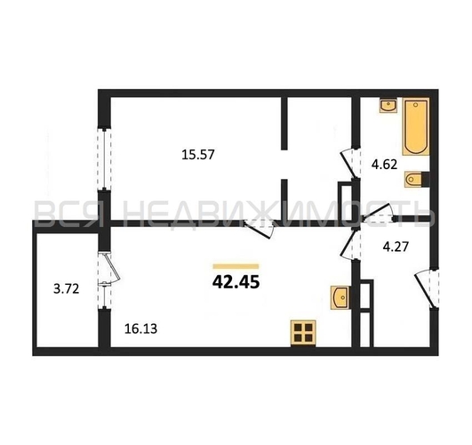 1-комнатная квартира, 42.45кв.м - изображение 0