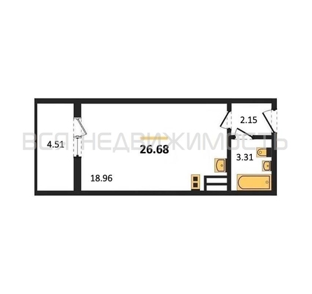 квартира-студия, 26,68кв.м. - изображение