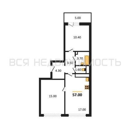 2-комнатная квартира, 57кв.м - изображение