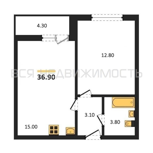 1-комнатная квартира, 36.9кв.м - изображение 0