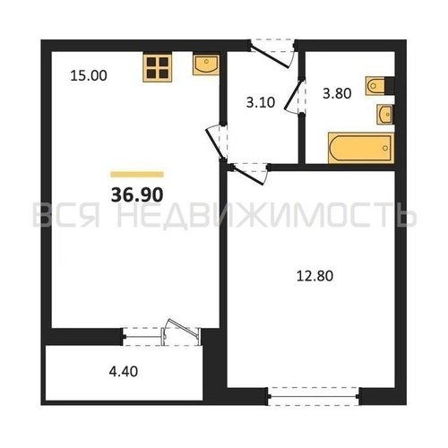 1-комнатная квартира, 36.9кв.м - изображение 0