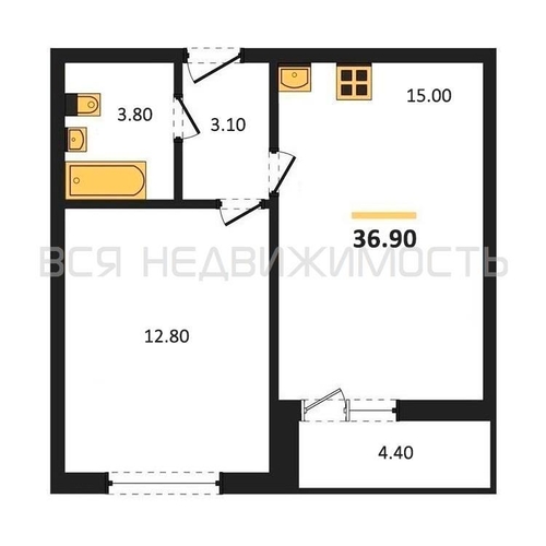 1-комнатная квартира, 36.9кв.м - изображение 0