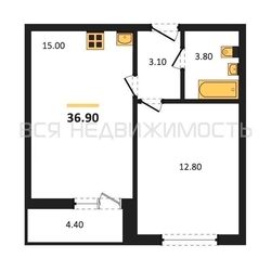 1-комнатная квартира, 36.9кв.м 1-комнатная квартира, 36.9кв.м - изображение 1