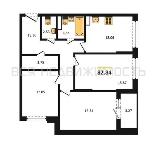 3-комнатная квартира, 82.84кв.м - изображение 0