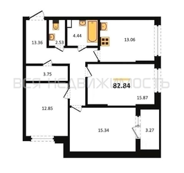 3-комнатная квартира, 82.84кв.м 3-комнатная квартира, 82.84кв.м - изображение 1