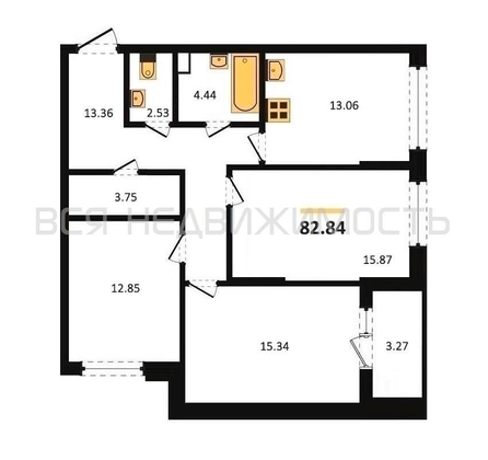 3-комнатная квартира, 82.84кв.м - изображение