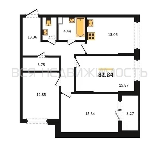 3-комнатная квартира, 82.84кв.м - изображение 0