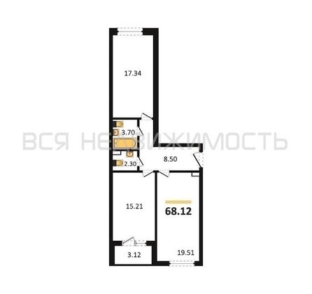 2-комнатная квартира, 68.12кв.м - изображение