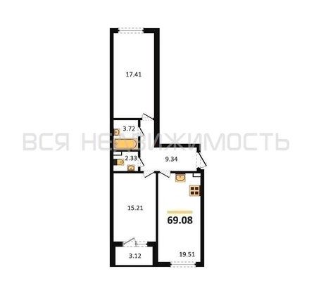 2-комнатная квартира, 69.08кв.м - изображение