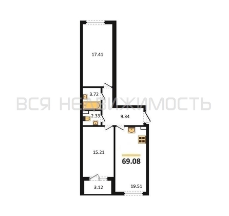 2-комнатная квартира, 69.08кв.м - изображение