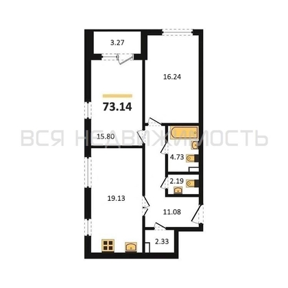 2-комнатная квартира, 73.14кв.м - изображение