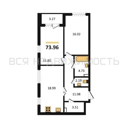 2-комнатная квартира, 73.96кв.м - изображение