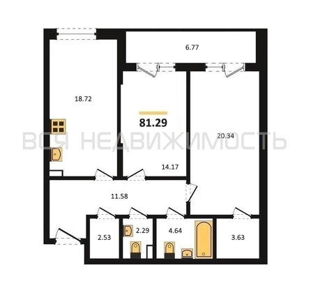 2-комнатная квартира, 82.34кв.м - изображение