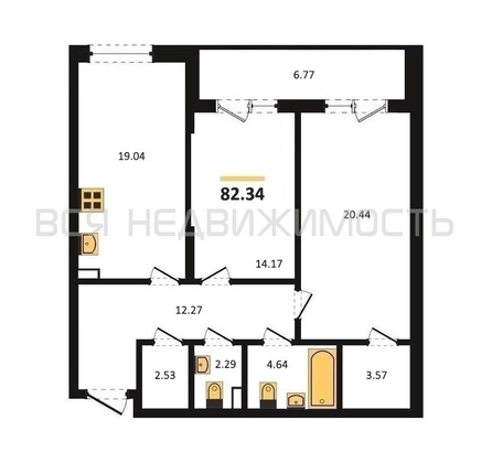 2-комнатная квартира, 82.34кв.м - изображение