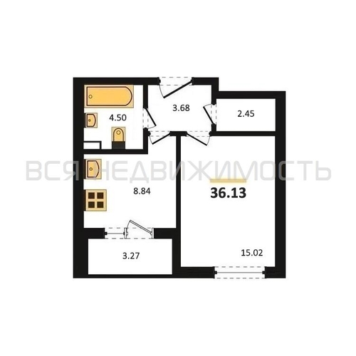 1-комнатная квартира, 36.13кв.м - изображение 0