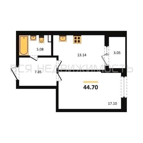 1-комнатная квартира, 44.7кв.м - изображение 0