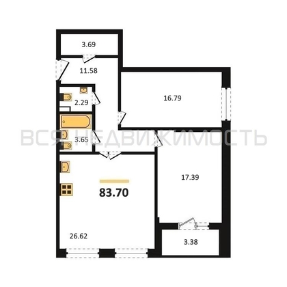 2-комнатная квартира, 83.7кв.м - изображение