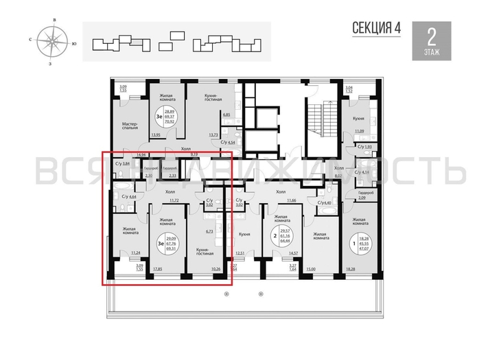 2-комнатная квартира, 69.31кв.м - изображение 1
