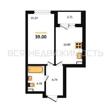 1-комнатная квартира, 39кв.м - изображение
