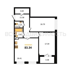 2-комнатная квартира, 83.34кв.м 2-комнатная квартира, 83.34кв.м - изображение 1