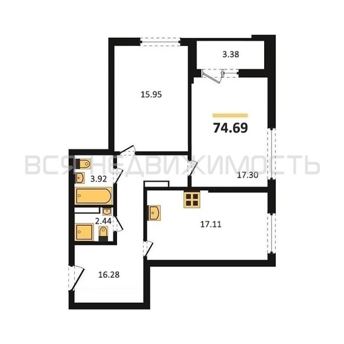 2-комнатная квартира, 74.69кв.м - изображение 0