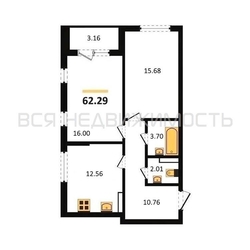 2-комнатная квартира, 62.29кв.м 2-комнатная квартира, 62.29кв.м - изображение 1