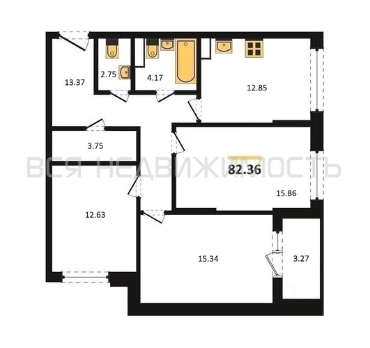 3-комнатная квартира, 82.36кв.м - изображение 0