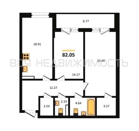 2-комнатная квартира, 82.05кв.м - изображение